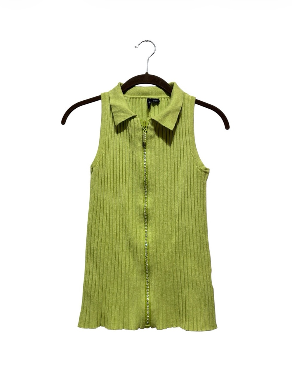 Sleeveless Ribbed Zip-Front Tank Top - Lime Green